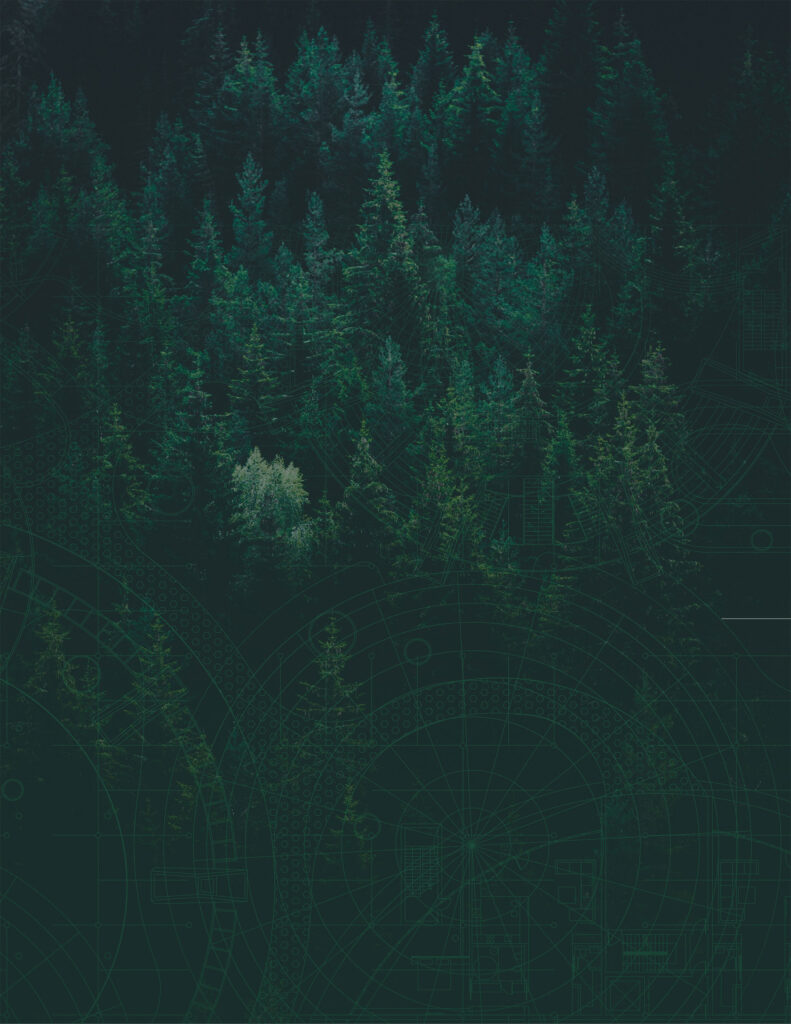 Green forest with an industrial styled overlay